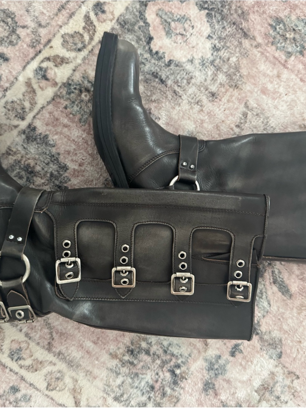 Steve Madden Black Leather knee high motorcycle Boots - Picture 5 of 6